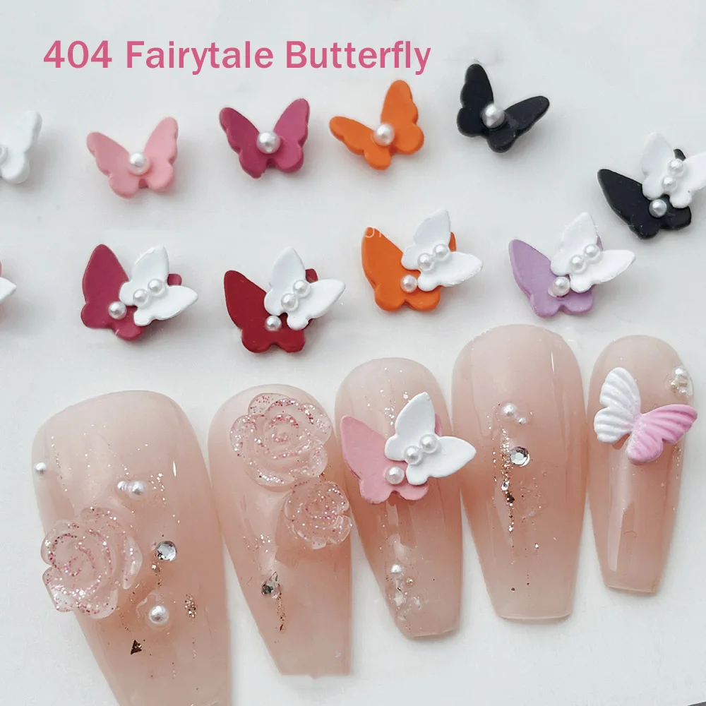 -Butterfly in fiaba-nabuk Pearl punteggiatura Nail Charm Mini Spray doppio strato farfalla gioielli Wonderland lega di metallo 404art