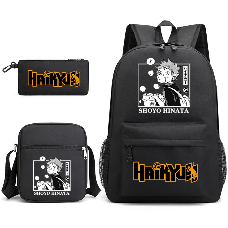 Funny Shoyo Hinata Harajuku Backpack New Anime Pattern 3 Piece Backpack School Large Capacity Zipper Schoolbag Anime Backpacks