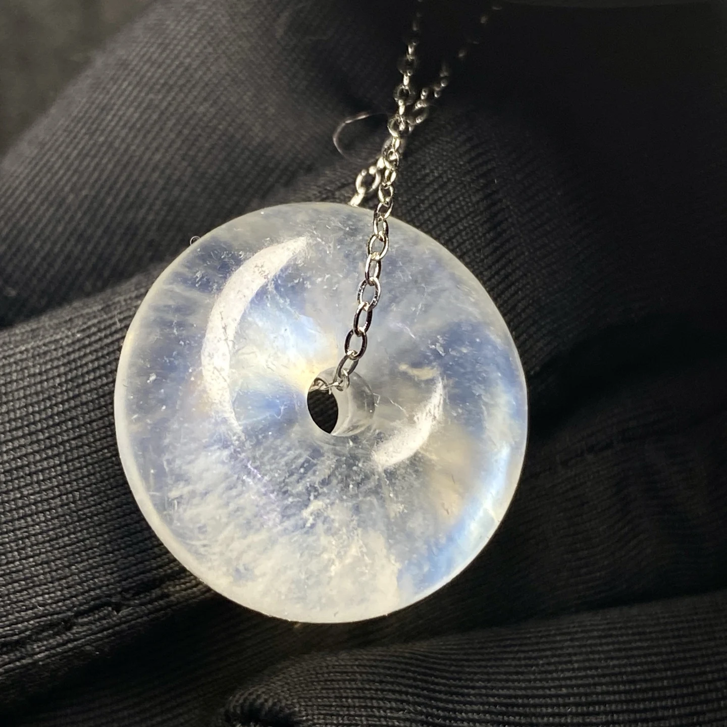 Natural Moonstone Blue Light Pendant Moonstone Necklace 21x8mm Women Gemstone Clear Round Donut Crystal Jewelry AAAAA - Image 3