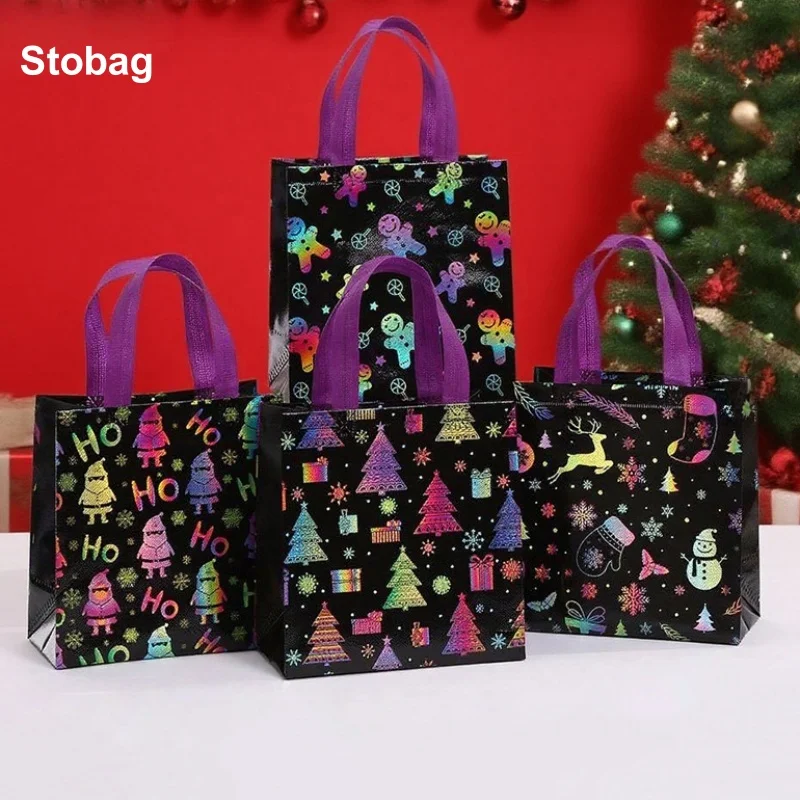 

StoBag 8/20pcs Merry Christmas Non-woven Gift Tote Bag Fabric Kids Package Waterproof for Candy Storage Reusable Pouch Party