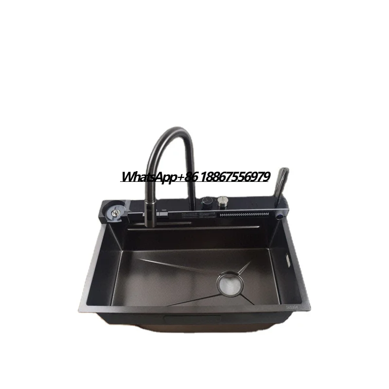 

Кухонная мойка из нержавеющей стали с одной чашей, цифровой дисплей, дизайн водопада, четыре смесителя, монтажный аксессуар в комплект входит