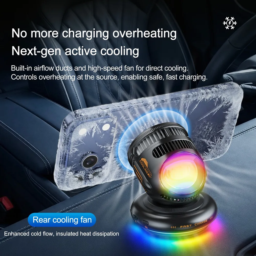 Car Phone Holder Wireless Charger With Cooling Fast Charging Suitable For-Apple Magnetic Suction Head Suction Cup Artifact