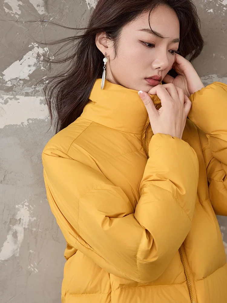 

Jiancha Club Short Lightweight Yellow down Jacket Korean Style Slim Fit Women's Fashion Commute Wind No Hood High Collar Zipper