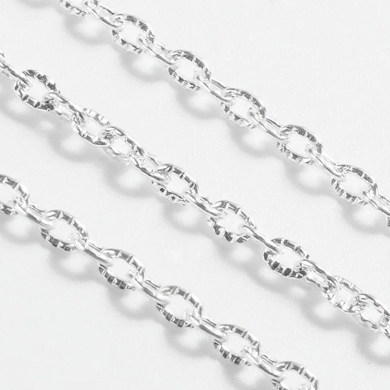 Iron Cable Chains Textured Unwelded Oval Silver Color Plated Size: Chains: 3mm long 2mm wide 0.5mm thick