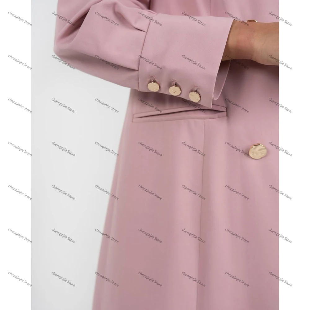 Chaqueta larga de doble botonadura para mujer, chal rosa con solapa, Abayas musulmanas de lujo, ropa elegante a medida, trajes femeninos, 1 pieza, 2024