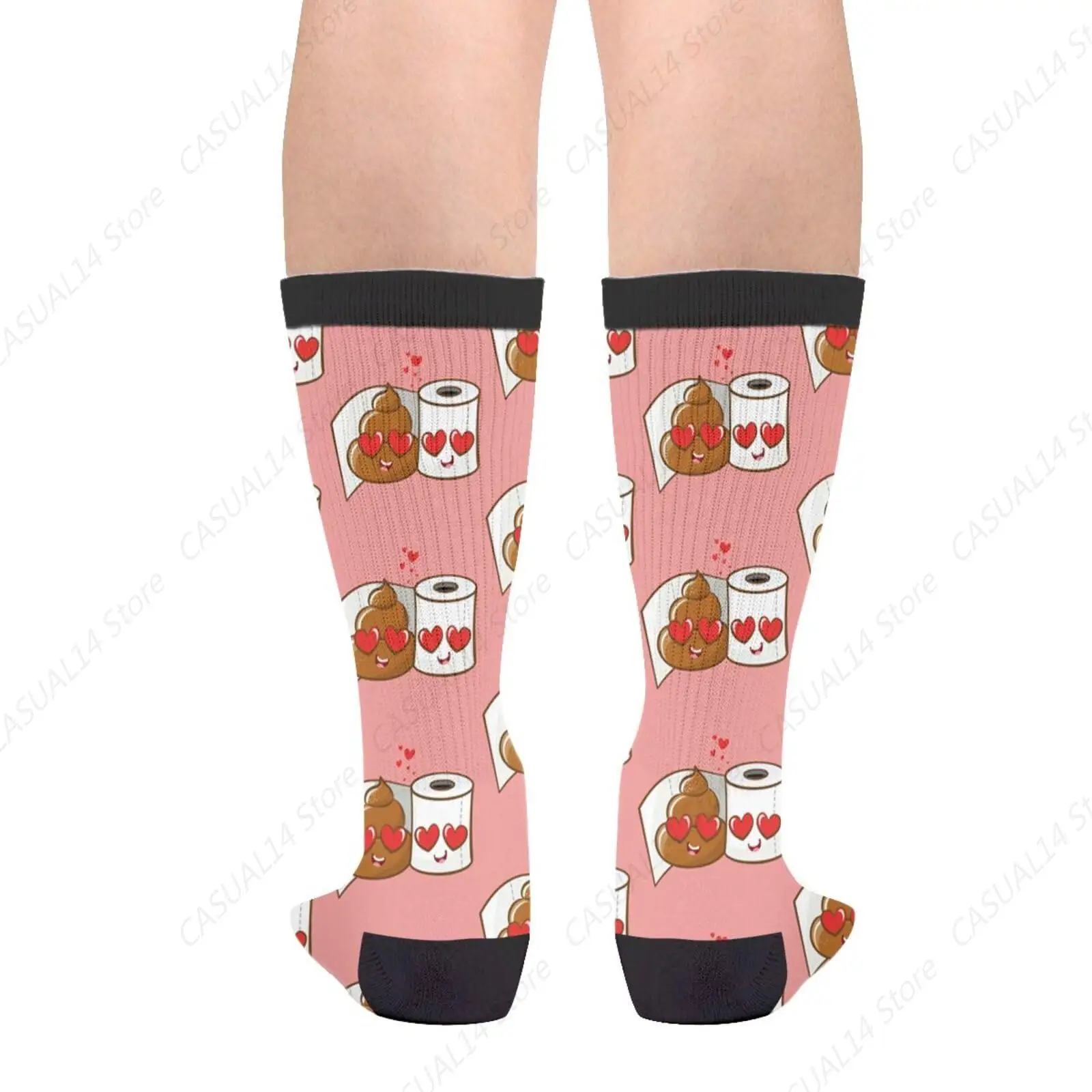 Funny Poop Toilet Paper Happy Valentine'S Day Novelty Fun Crew Socks Fashion Comfortable Men And Women Crazy Dress Socks