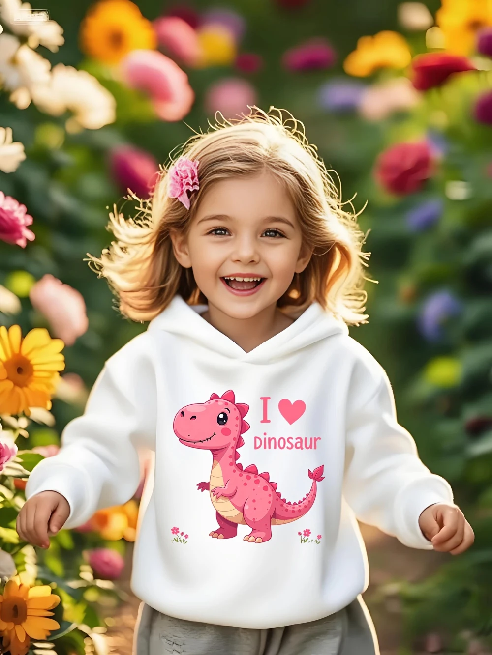 Kids Girls Dinosaur Graphic Hoodie Cute Animal Print Sweatshirt Long Sleeve Pullover Hooded Top Cartoon Streetwear Clothing