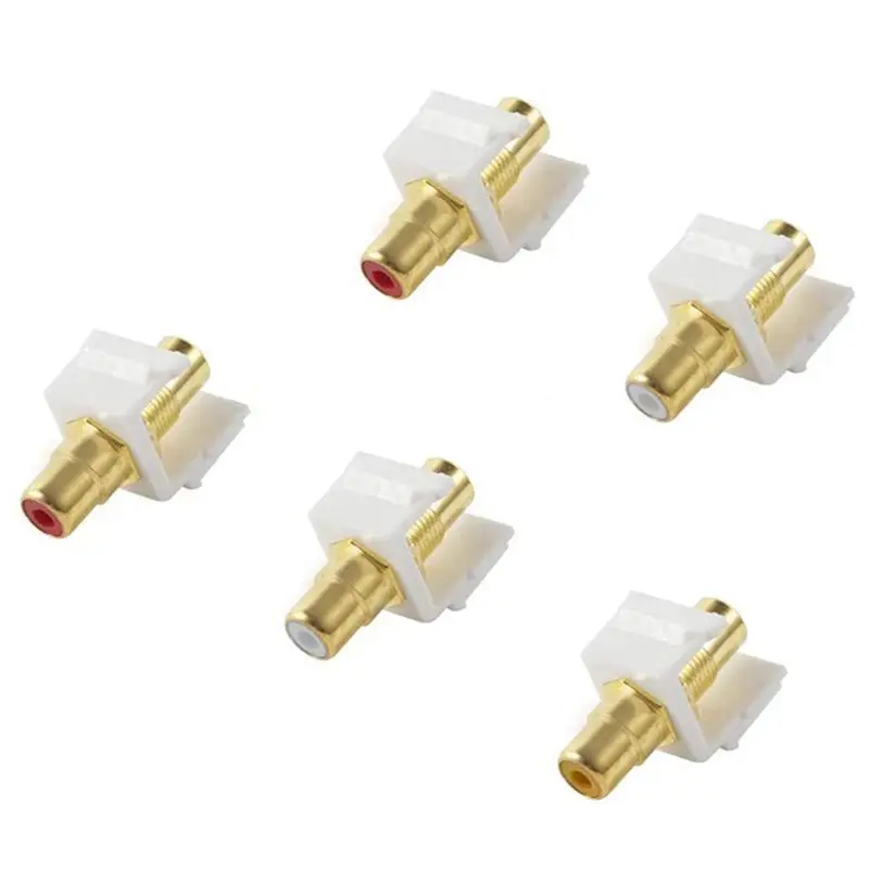 (Flash Sale) 10-Pack RCA Keystone Jack Insert Connector Socket Female Snap In Adapter Port Gold Plated Inline Coupler For Wall P