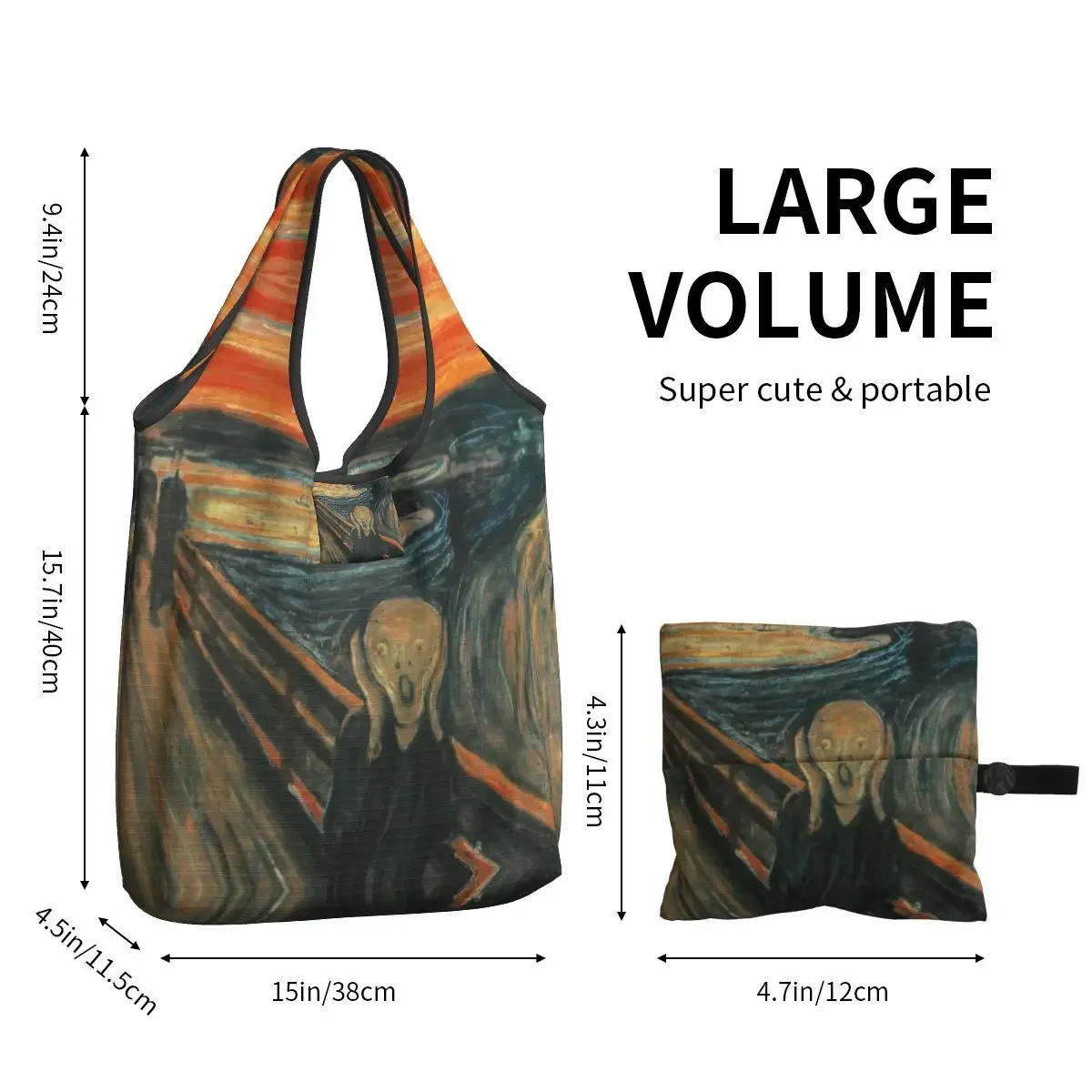 Bolso de mano con estampado Kawaii The Scream By Edvard Munch, bolsa de compras portátil, bolso de hombro para compras, famoso bolso de pintura al óleo