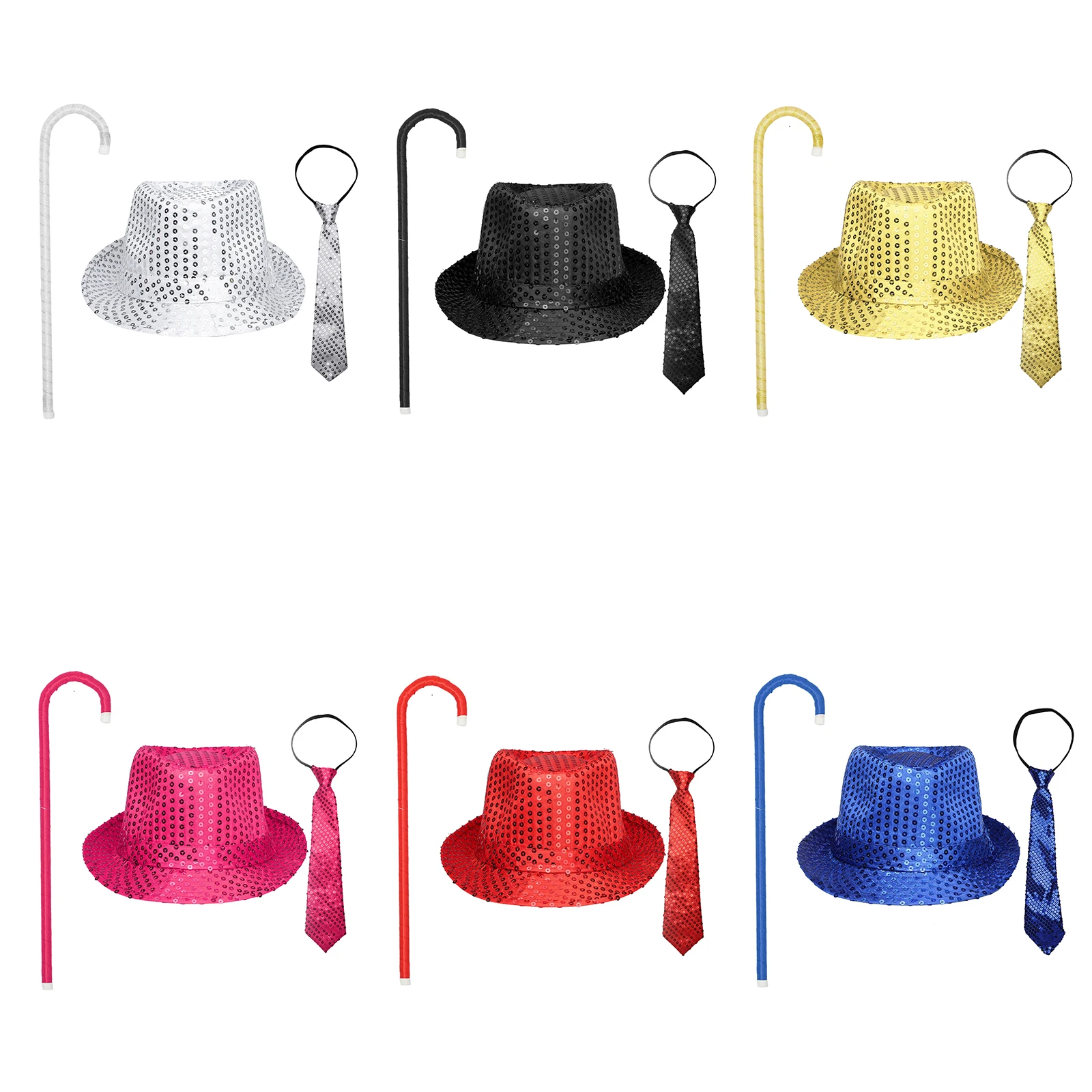 Adulto unissex hip hop jazz chapéu retro trajes de discoteca acessório lantejoulas cowboy bonés chapéu fedora com gravata cana conjunto festa de halloween