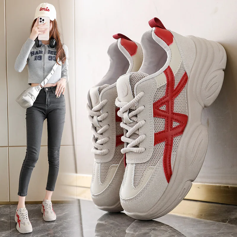 

Women's Casual Chunky Platform Sneakers Breathable Upper 4.5CM Heel Anti Slip Sole Skin Friendly Lining Daily Use