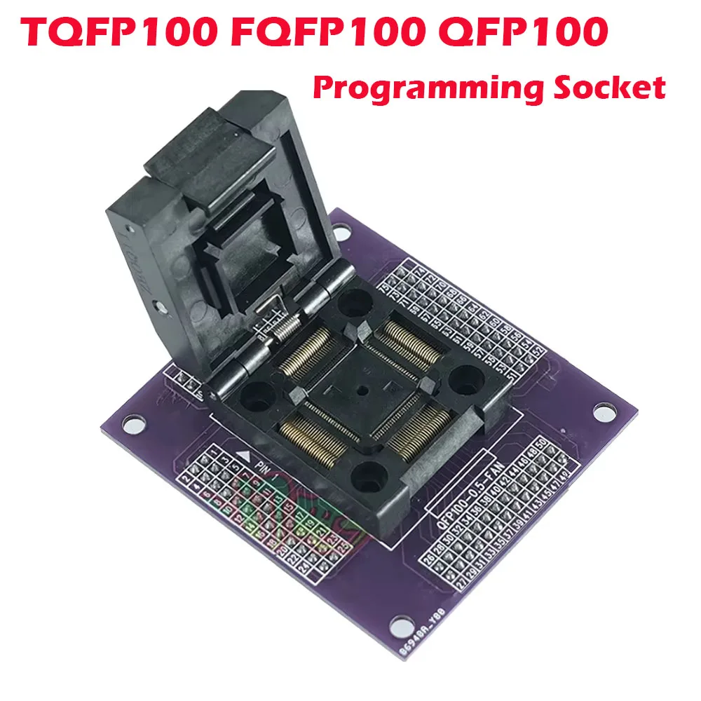 Test Burning Socket FQFP100 QFP100 TQFP10 Programming Socket QFP-100-0.5-01 Pitch 0.5mm IC SMT32 Microcontroller MCU Flip