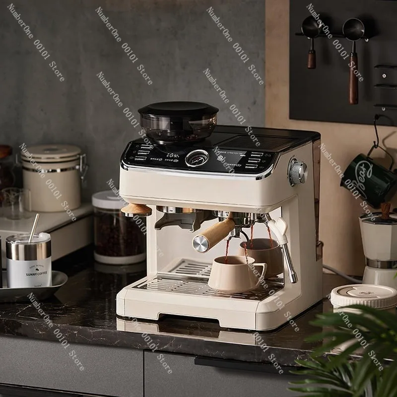 Home Kitchen Semi Automatic Espresso Coffee Machine with Built In Grinder Steam Milk Frother 15 Bar Pump Compact Italian Style