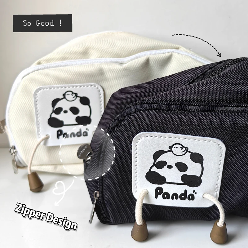 Imagem -04 - Cute Cartoon Panda Canvas Pencil Bolsa Papelaria de Armazenamento Zipper Case Grande Capacidade Pen Bolsa Material Escolar e de Escritório Novo