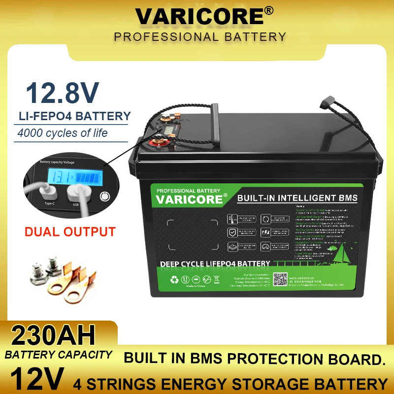 

Аккумулятор LiFePO4 VariCore 12,8 В 230 Ач с 4-струнным встроенным BMS 12 В для яхт-кемперов, гольф-каров, внедорожной солнечной батареей, без зазоров