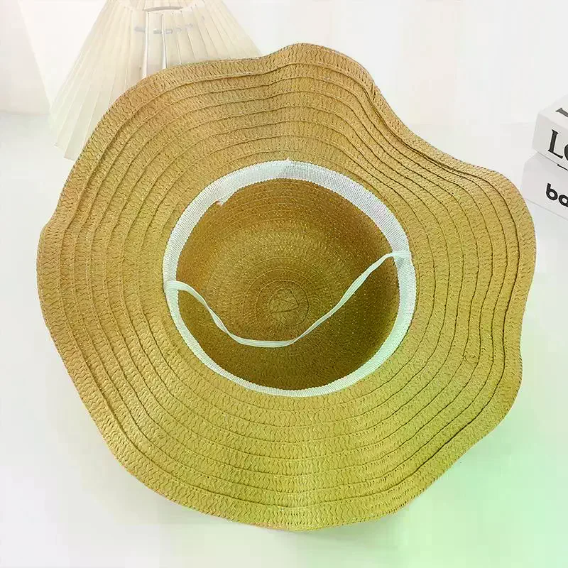 Summer Beach Wavy Edge Wide Brim Straw Hat For Seaside Vacation Women Outdoor Sun Cap