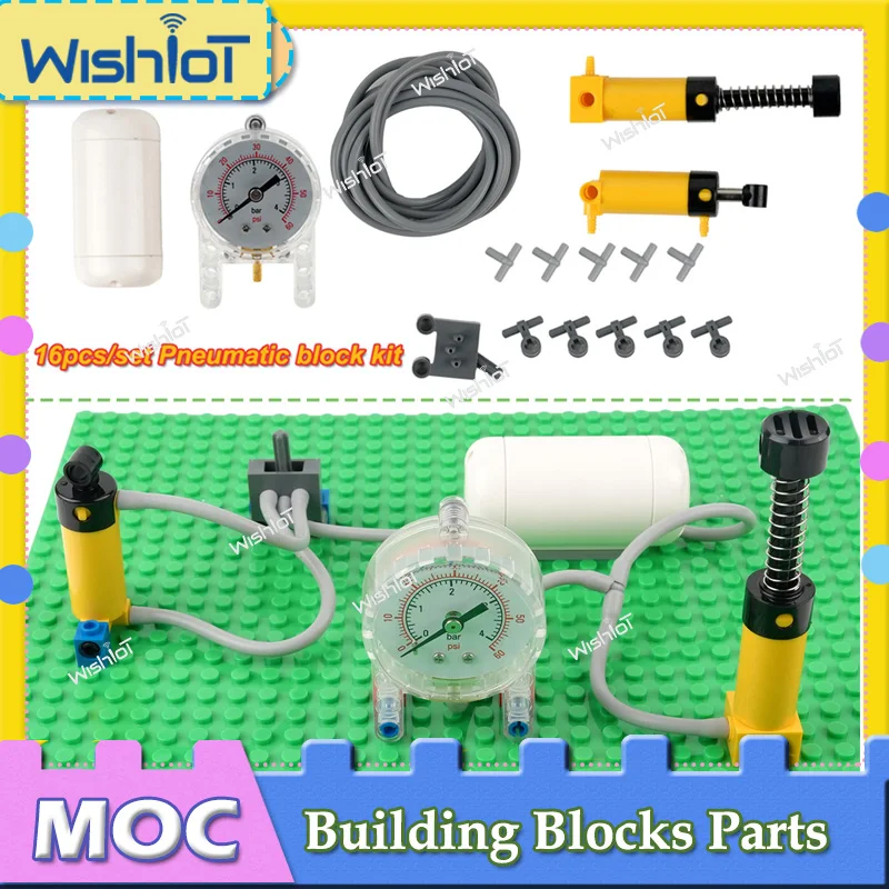 MOC الهوائية التقنية اللبنات أجزاء 16 قطعة/المجموعة بارومتر خزان الهواء/مضخة المكبس خرطوم/مجموعة التبديل اللعب ل 47225 75974 9641 #1