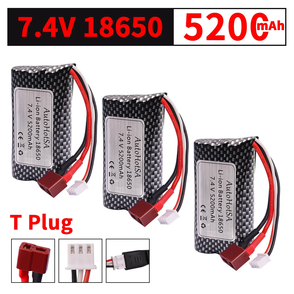 Li-ion Battery 7.4V 5200mAh 18650 For Wltoys 10428 /12428/12423 RC Car Parts 2s 7.4v Battery For Wltoys 144001 A959-B A969-B Q46