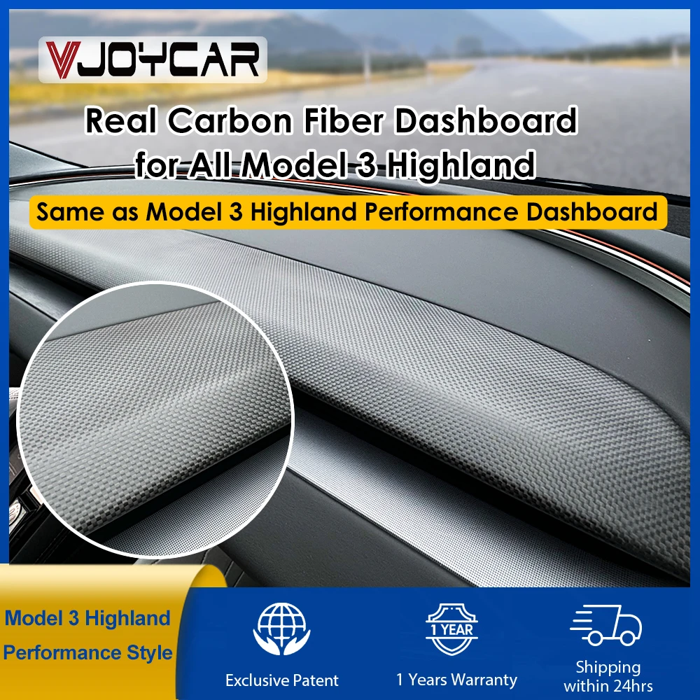 VJOYCAR Newest Model 3 Highland Performance Style Real Carbon Fiber Dash Panel for Tesla Model 3 2023+ Auto Accessories