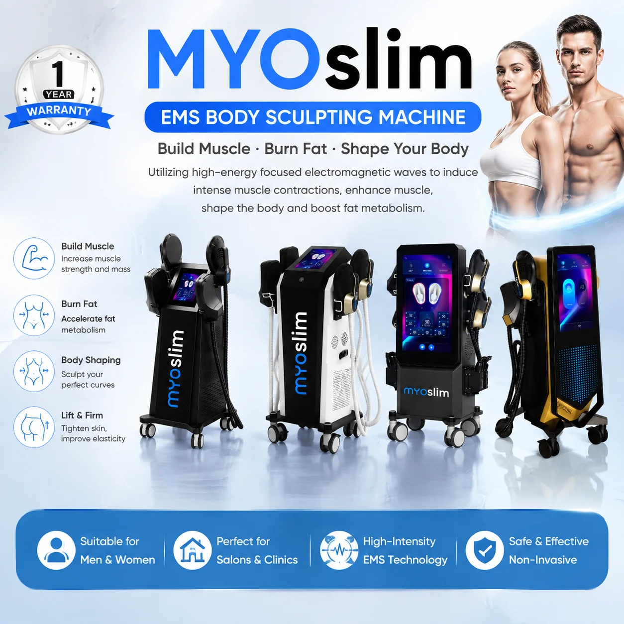MYOslim EMS Body Sculpting Machine Muscle Building Fat Burner HI-EMT Abs Stimulator