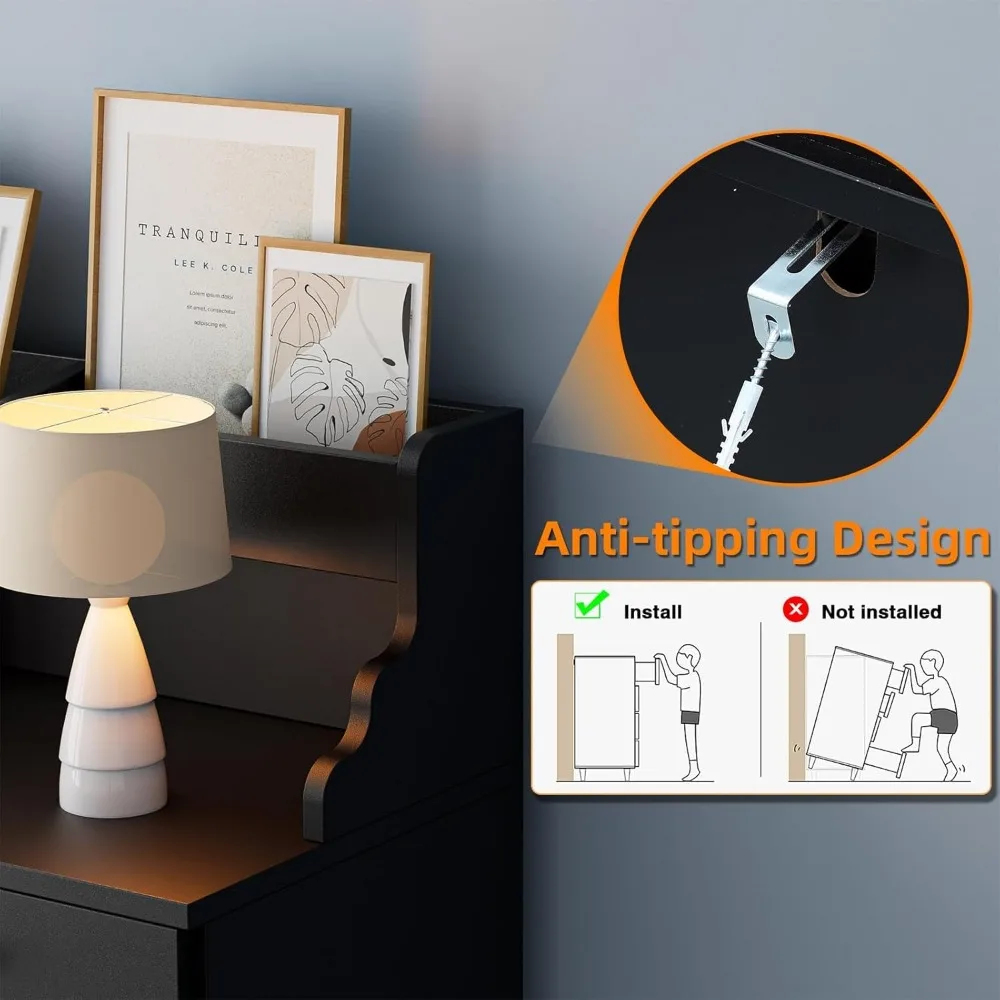 LED-beleuchtete Ladestation aus schwarzem Holz mit 9 Schubladen für Schlafzimmer und Sicherheit im Eingangsbereich