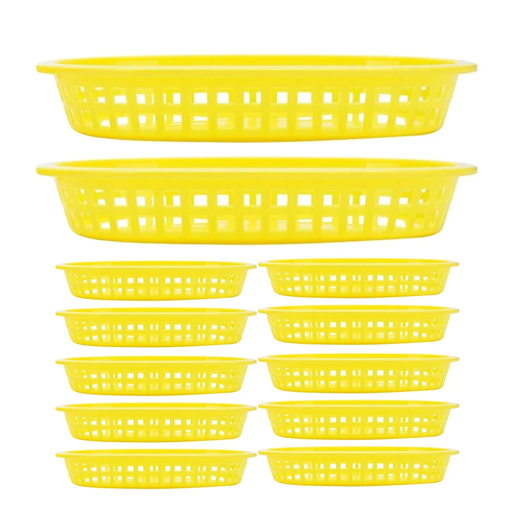 

12Pcs Reusable Plastic Oval French Fries Basket Bread Boat Snack Serving Fruit Storage Container for Home Picnic Kitchen