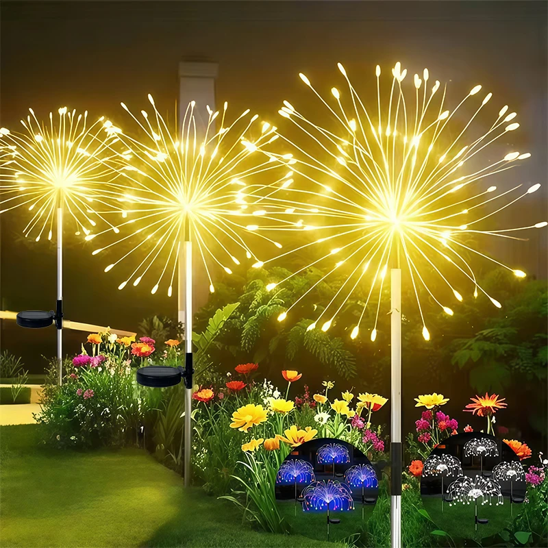 Outdoor Solar Firework Light 60-420LED Garden Stake Lamp 8 Modes Waterproof IP54 Rating for Lawn Patio Party Festival Decoration