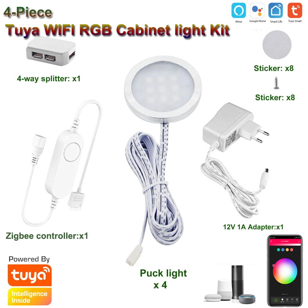 Tuya Andrea Remote Control RGB LED Under Cabinet Lights, Gradation, Kitchen Counter, Furniture Lighting Kit, Alexa, Google Home, Wifi
