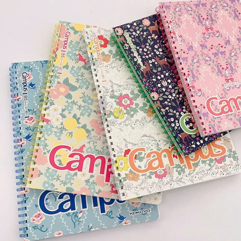 

A5/B5 Soft Coil Notebooks Floral Print Thick Paper Student Class Notebooks Multifunction 160 Pages 180° Lay-Flat Notepad