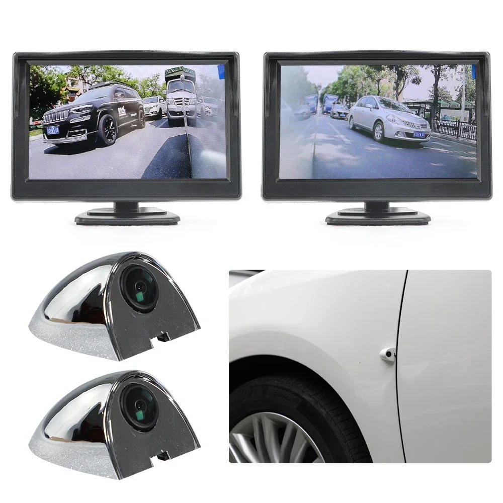 Auto AHD 5-inch digitaal zijaanzicht monitoringsspiegelsysteem, nachtzicht HD 720P zijaanzicht dodehoekcamera, verkrijgbaar in 3 kleuren