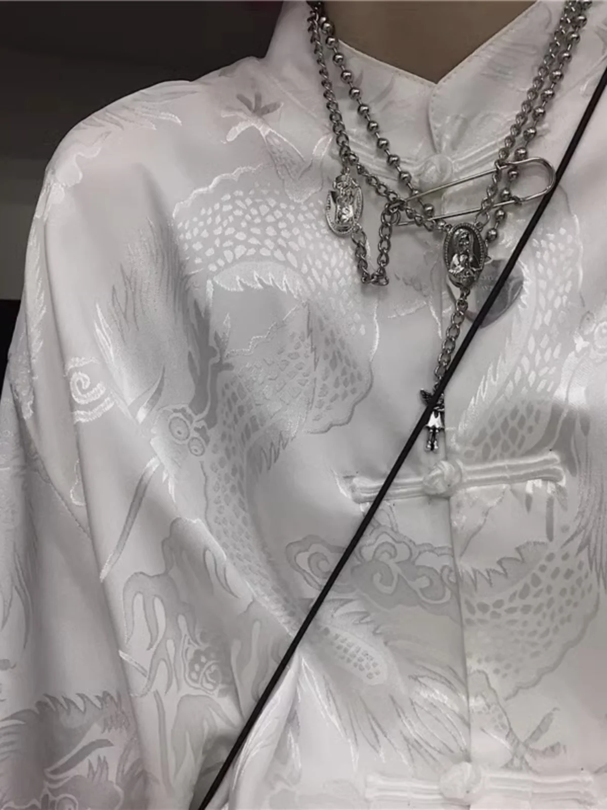 

Extra Large 300 Pounds Dragon Patterned Loose Men's Shirt Casual Spring Autumn Wear Comfortable American Style Long Sleeve Bu...