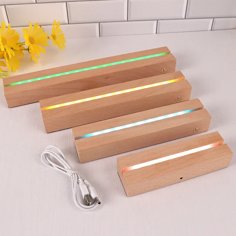 MINISO Solid Wood Night Light Base LED Light Acrylic Rectangular Ligh Base Strip Luminou Base Lamp Holder with USB Cable Art DIY