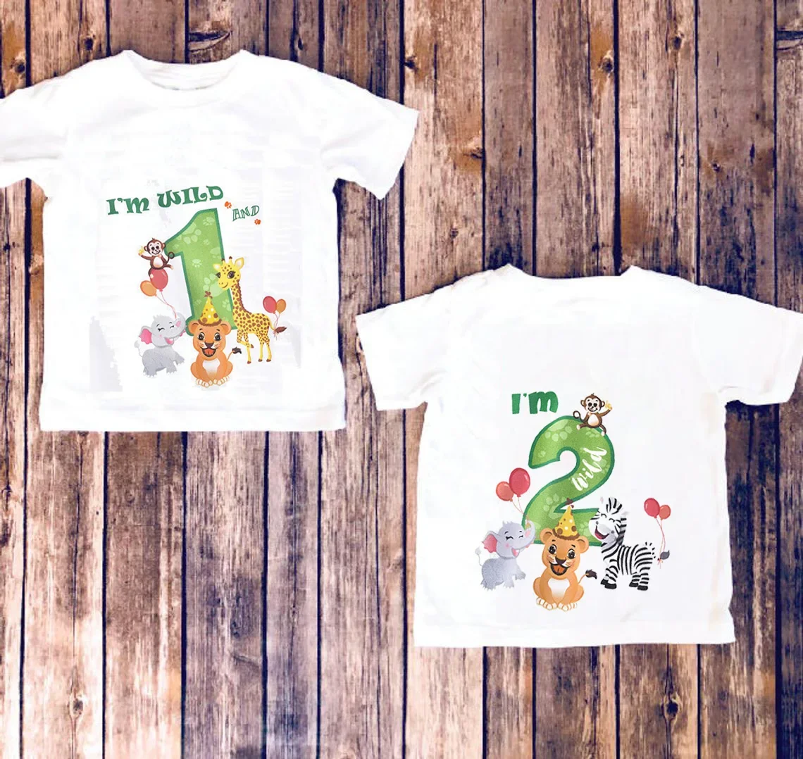 Woodland jungle Safari forest animal themed wild one first second 1st 2nd Birthday decoration gift present Photo props T Shirt