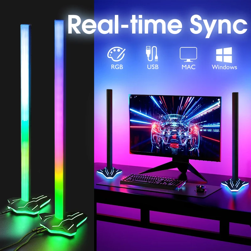 2 szt. Oświetlenie inteligentne Led pasek Rgb Sync listwa oświetleniowa PC Neon podświetlenie stojąca lampa podłogowa obsługi Macos 13 + dekoracja