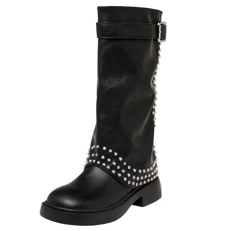 Fashionable Sexy Quality Women's Short boots Charming And Comfortable Decorated With Rivets Autumn And Winter Flat Pants Boots