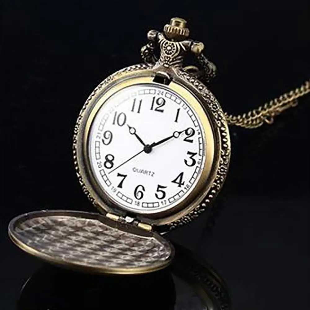 Women's Watch Gifts Clock Retro Unique Bronze Quartz Chain Clamshell Pocket Watch Necklace Gift Pendant Chain Jewelry Gift