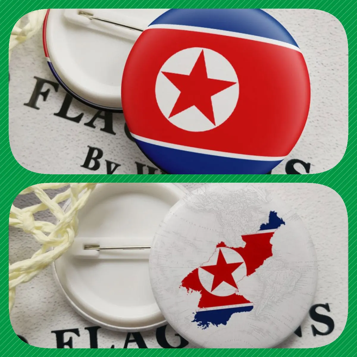 North Korea Koreans Map Flag National Emblem National Flower Brooches Badges Lapel Pins