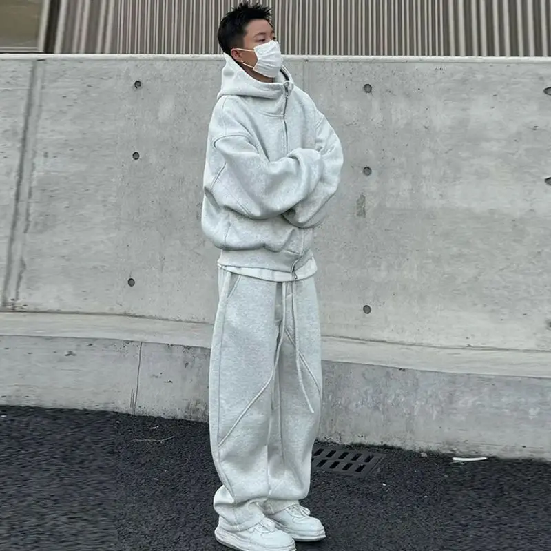 

Autumn and Winter High-end Double-zipper Solid Color Hooded Trendy Versatile and Fashionable Couple Set Slimming Two-piece Set