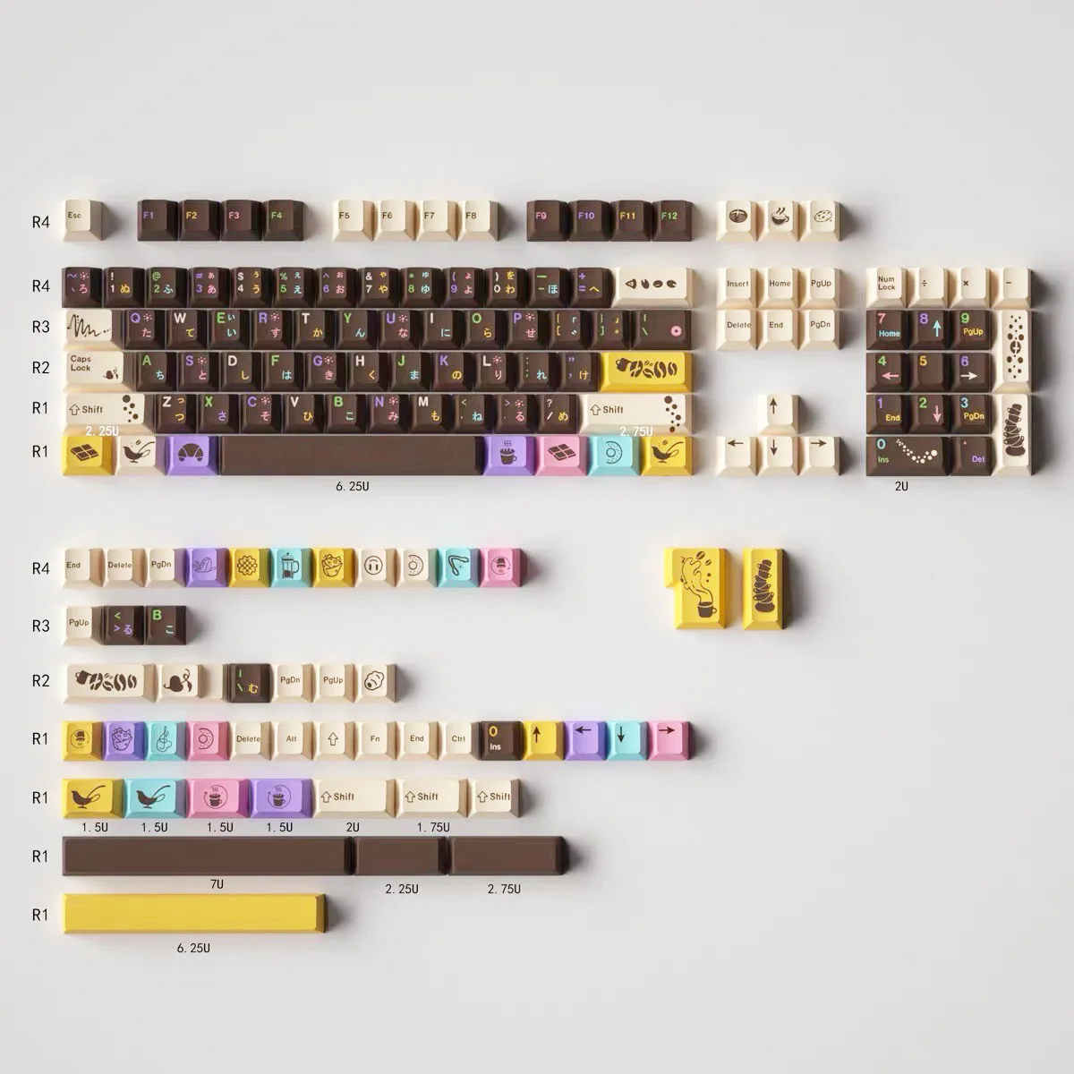 Aulidtech Late Afternoon Tea Keycaps Set Cherry Profile PBT Dye Sub 152 Keys Chocolate Brown Colorful Novel keycaps En Japanese