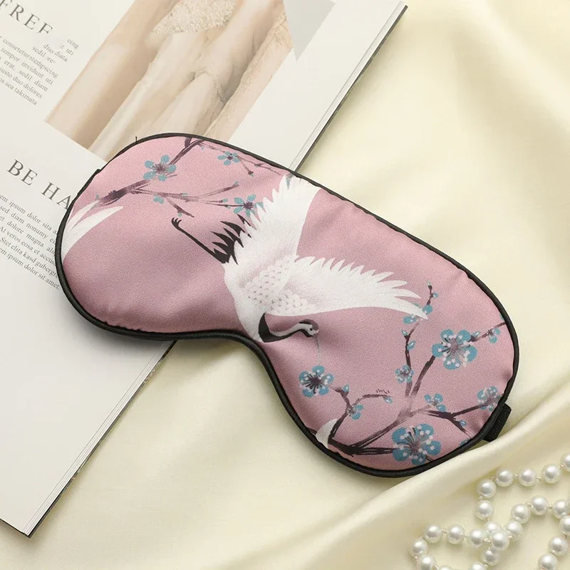 1PC Silk Sleeping Eye Mask Cover per donna uomo stampa Eyepatch Crane Blindfold maschera da notte portatile Relax Soft Eye Pad