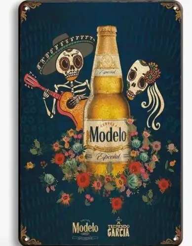 MODELO BEER MEXICAN SKULL METAL TIN SIGN DAY OF DEAD SKULL MEXICAN BEER SIGN