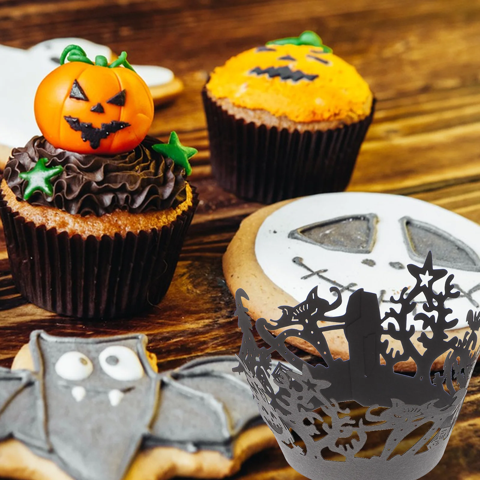 

24Pcs Witch Paper Cupcake Wrappers Creative Halloween Cake Decor Hollow-Out Wrapping Paper Baking Decoration Supplies