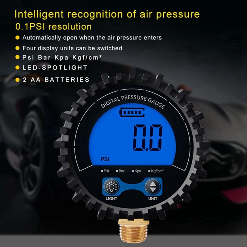 2X Tire Pressure Gauge Digital Tire Tester Display Air Pressure Manometer Quick Connect Coupler Thread 1/8