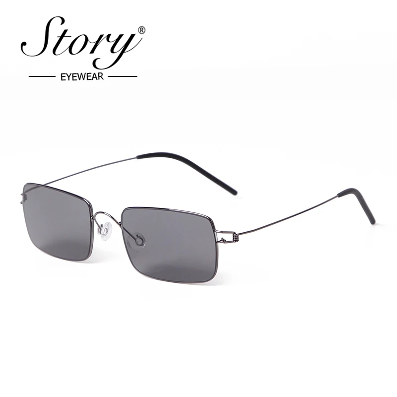 STORY Fashion Metal Minimalist Rectangle Sunglasses for Women Men Design Trendy Light Grey Lens Sun Glasses Small Shades S21008M