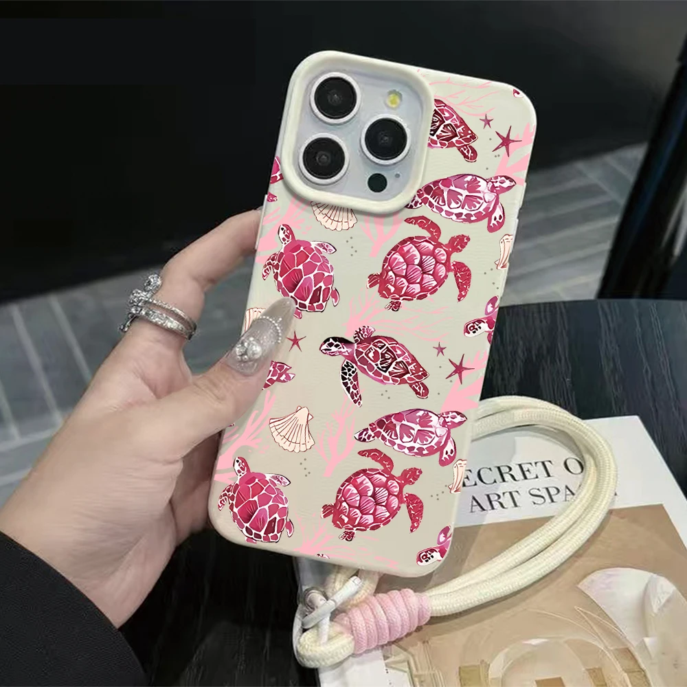 Niedliche Handgelenkschlaufen-Hülle für iPhone 13 14 16 Pro Max Hüllen iPhone 11 12 17 ProMax 13 15 Plus XR Sea ​ ​ Turtle INS mit Lanyard-Hülle – Detail 5