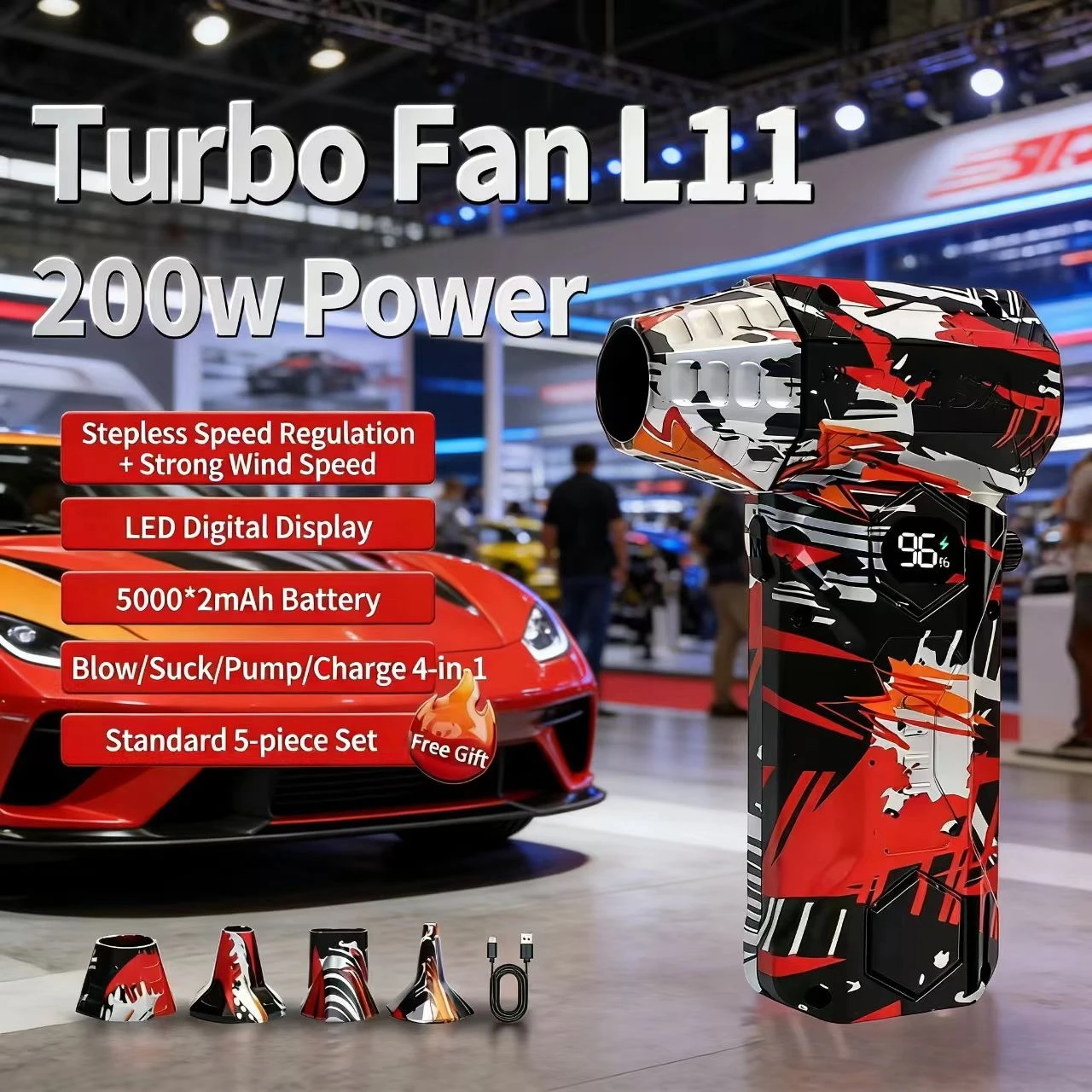

L11 Powerful Turbo Jet Blower 450000RPM Brushless Fan Vacuum Cleaner Strong Winds 53m/s Type-C Fast Charging