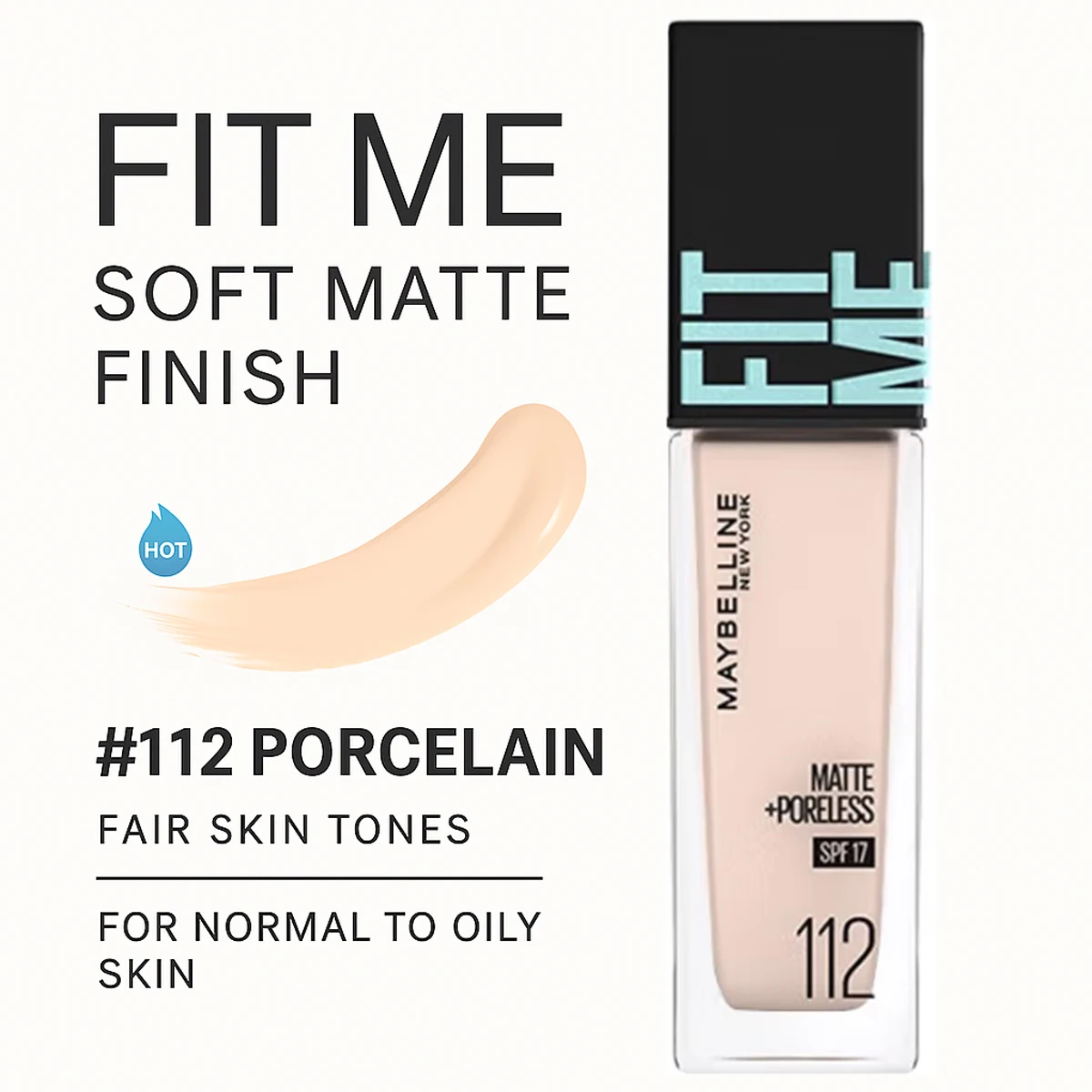 Maybelline FitMe pro Foundation Liquid Blurring Brightening ปกปิดครีมกันแดดควบคุมความมันขวดสี่เหลี่ยมขนาดกะทัดรัด 112