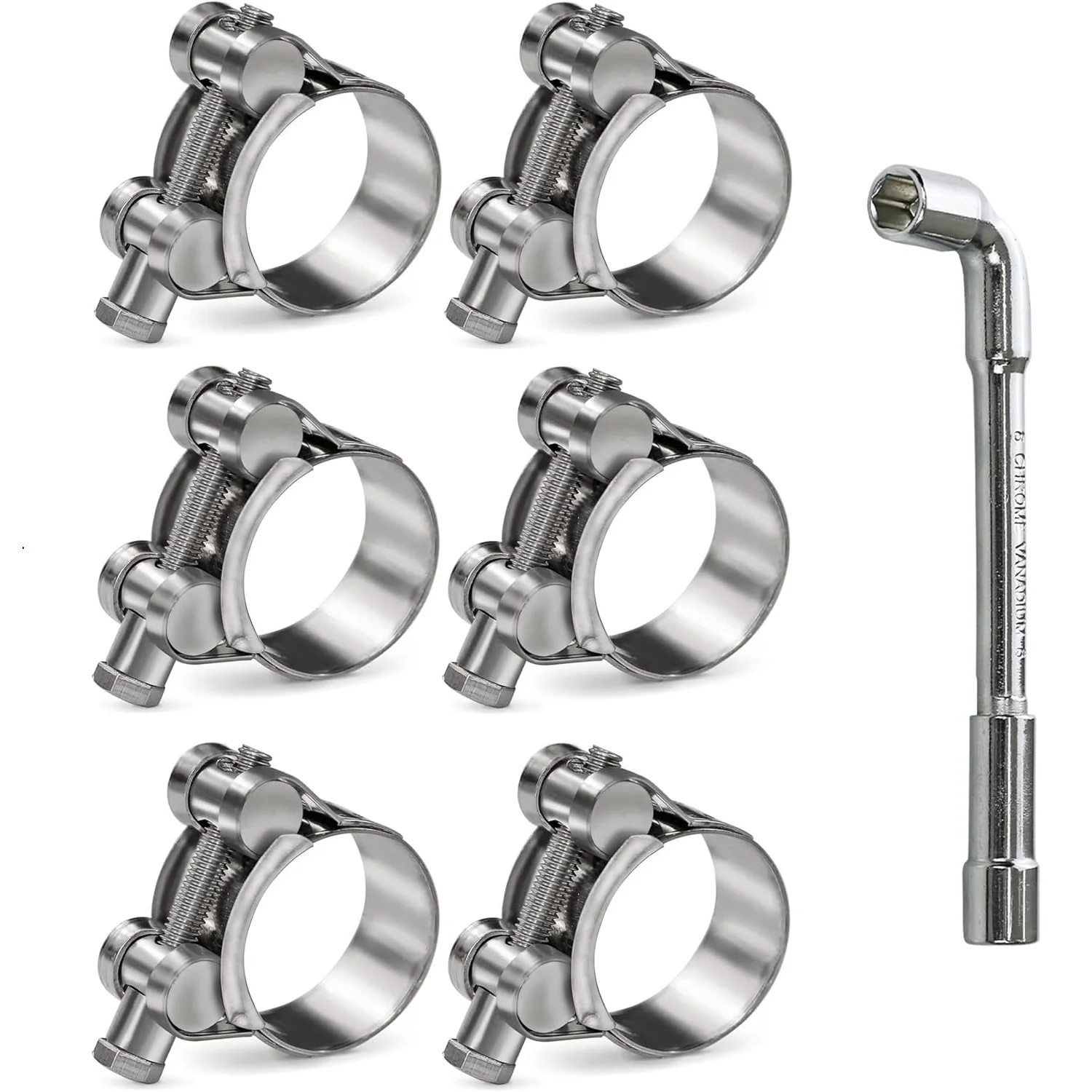 6PCS T-Bolt Hose Clamp Stainless Steel 304 Intercooler Pipe Tube Clamps Exhaust Pipe Clamps Adjustable Welding Clip with Wrench