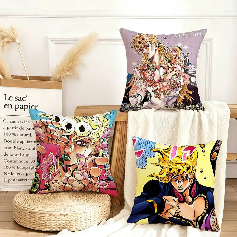 JOJO G-Giorno Giovanna  Various Sizes Square Pillow Case For Car Home Bedchamber Decor