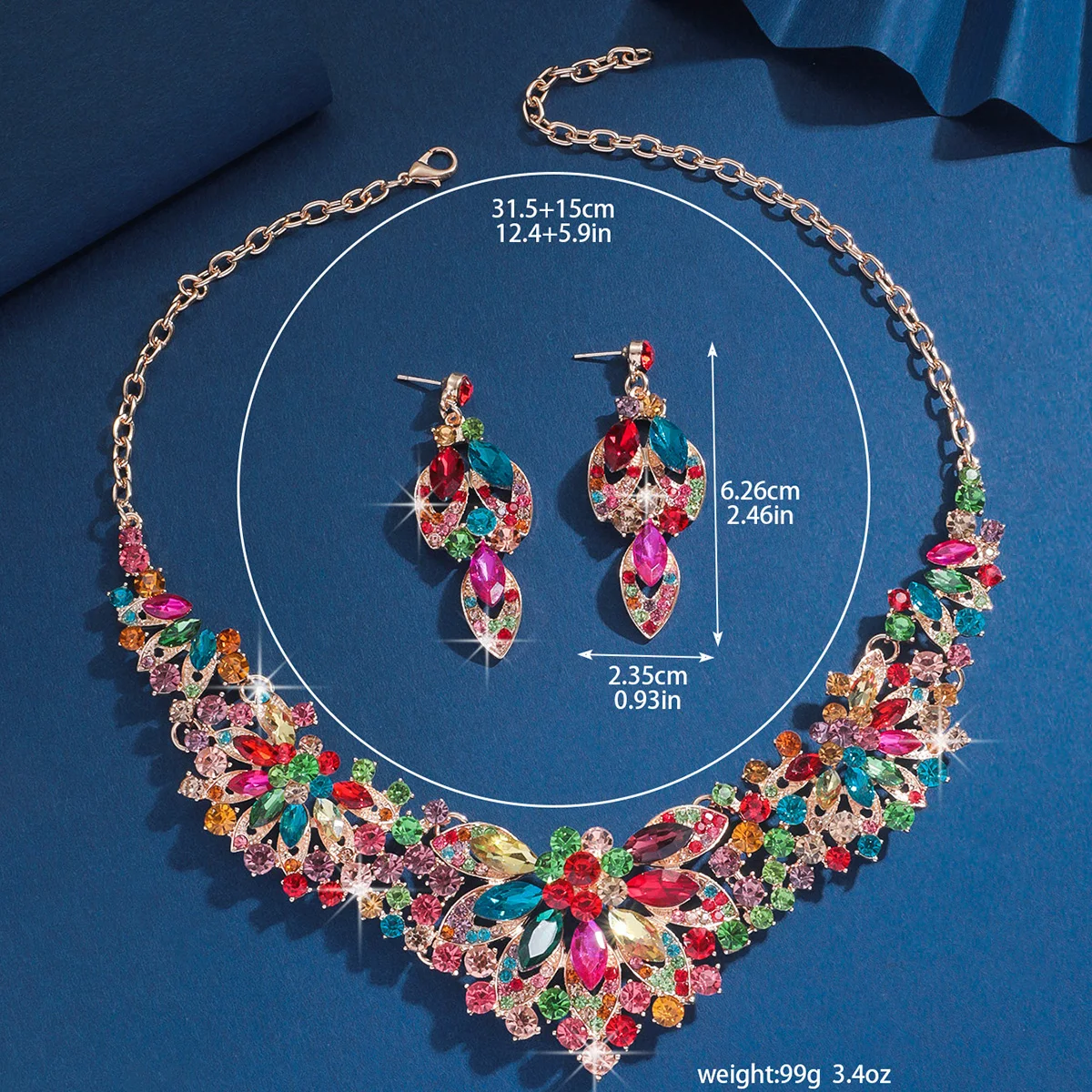 3PC Women\'s Wedding Season Fashion Luxury Flower Necklace Earrings Jewelry Set Suitable for Wedding Parties and Festival Gifts